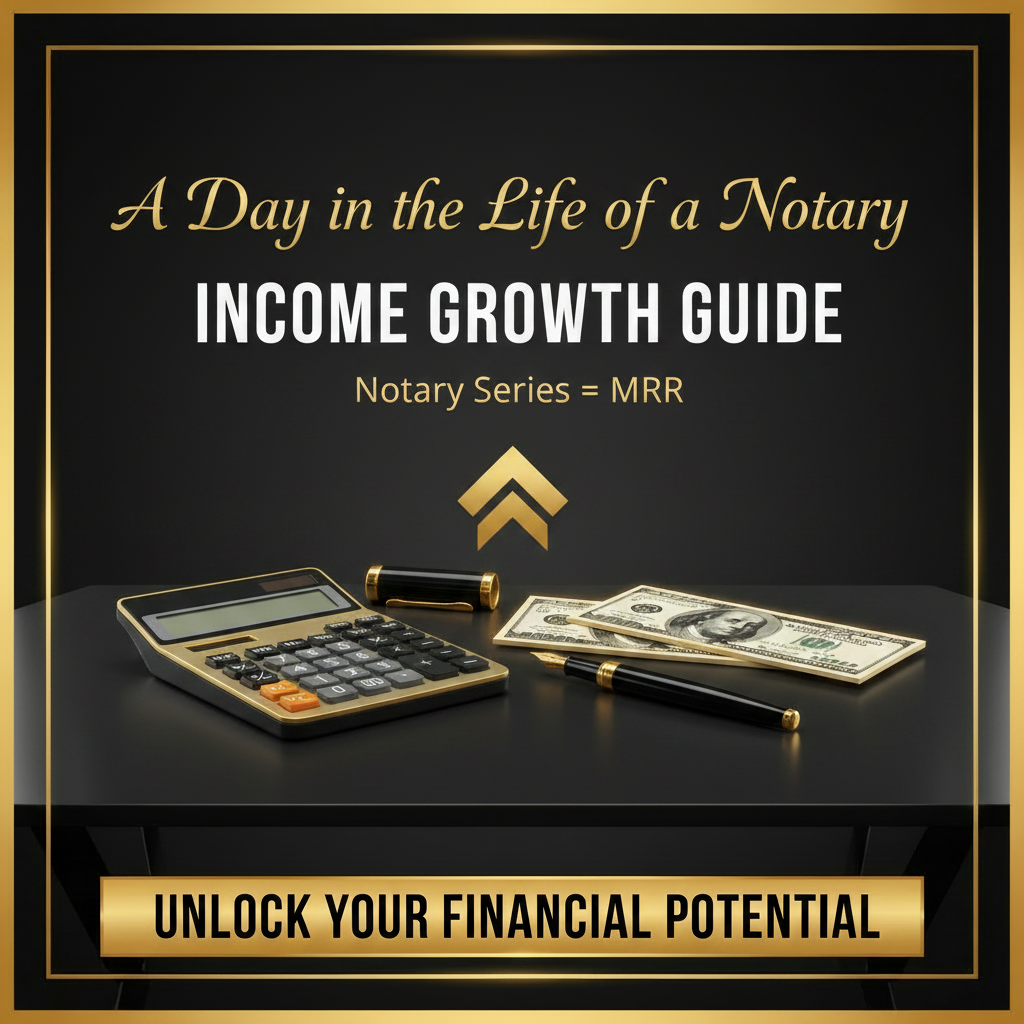 A Day in the Life of a Notary Income Growth Guide - matte black gold luxury workspace thumbnail