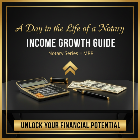 A Day in the Life of a Notary Income Growth Guide - matte black gold luxury workspace thumbnail
