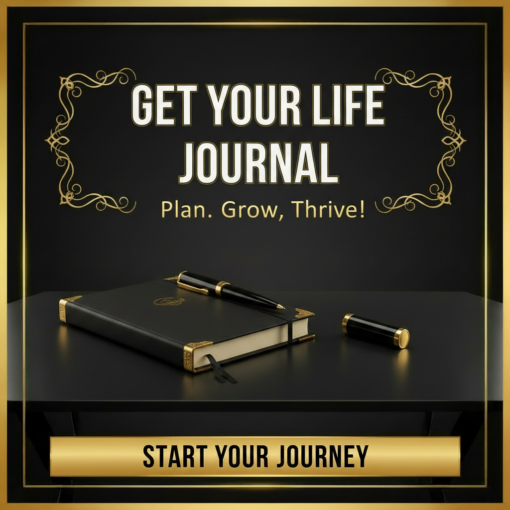 Get Your Life Together Journal PLR - matte black gold luxury workspace thumbnail