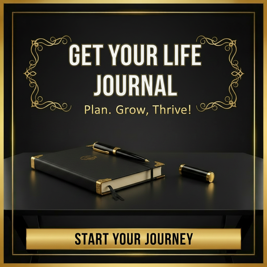 Get Your Life Together Journal PLR - matte black gold luxury workspace thumbnail